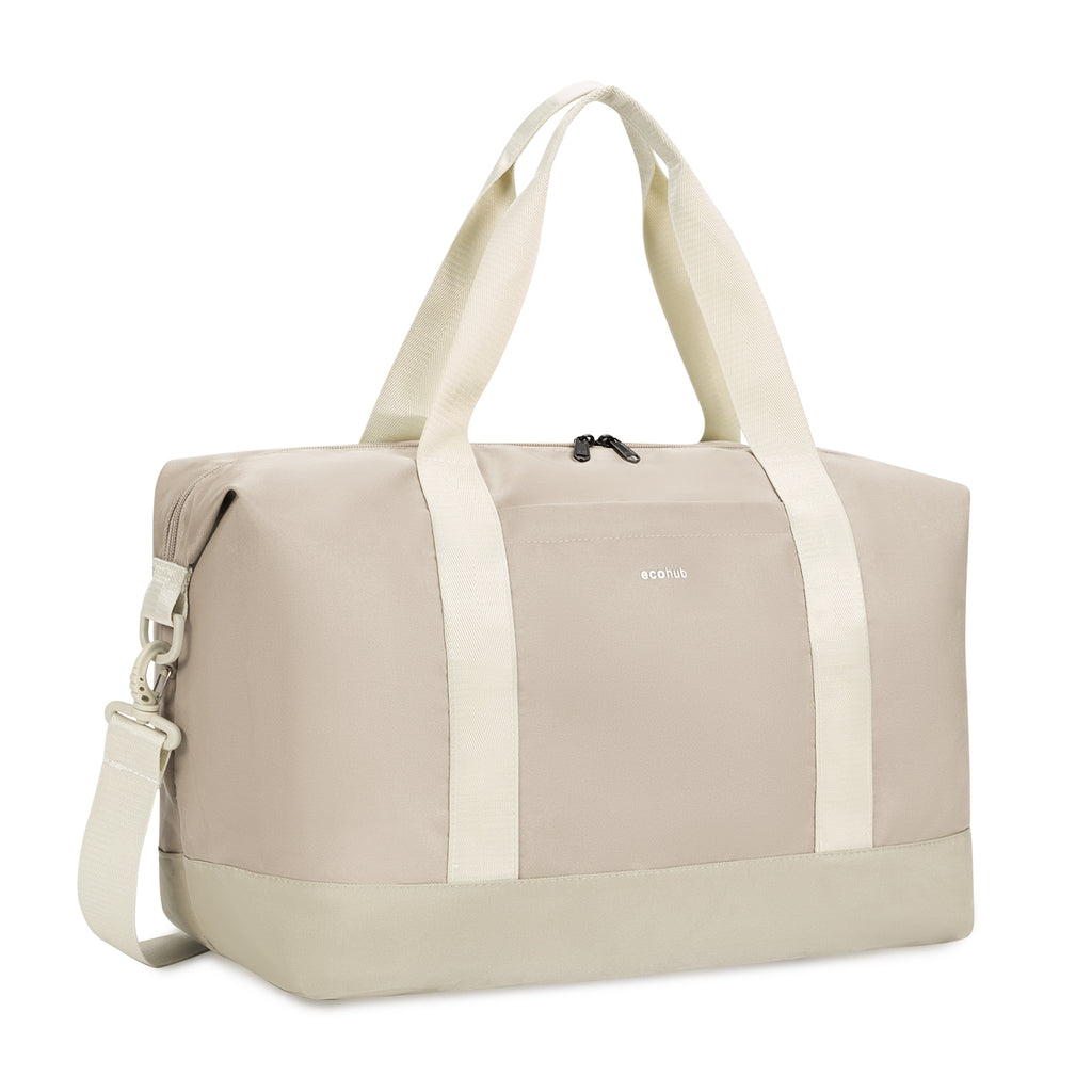 ECOHUB Easyjet 30L Cabin Bag - 45x36x20 Underseat Travel Flight Bag with Foldable Carry On, Removable Wet Pocket, Waterproof Overnight Holdall for Women (Beige)