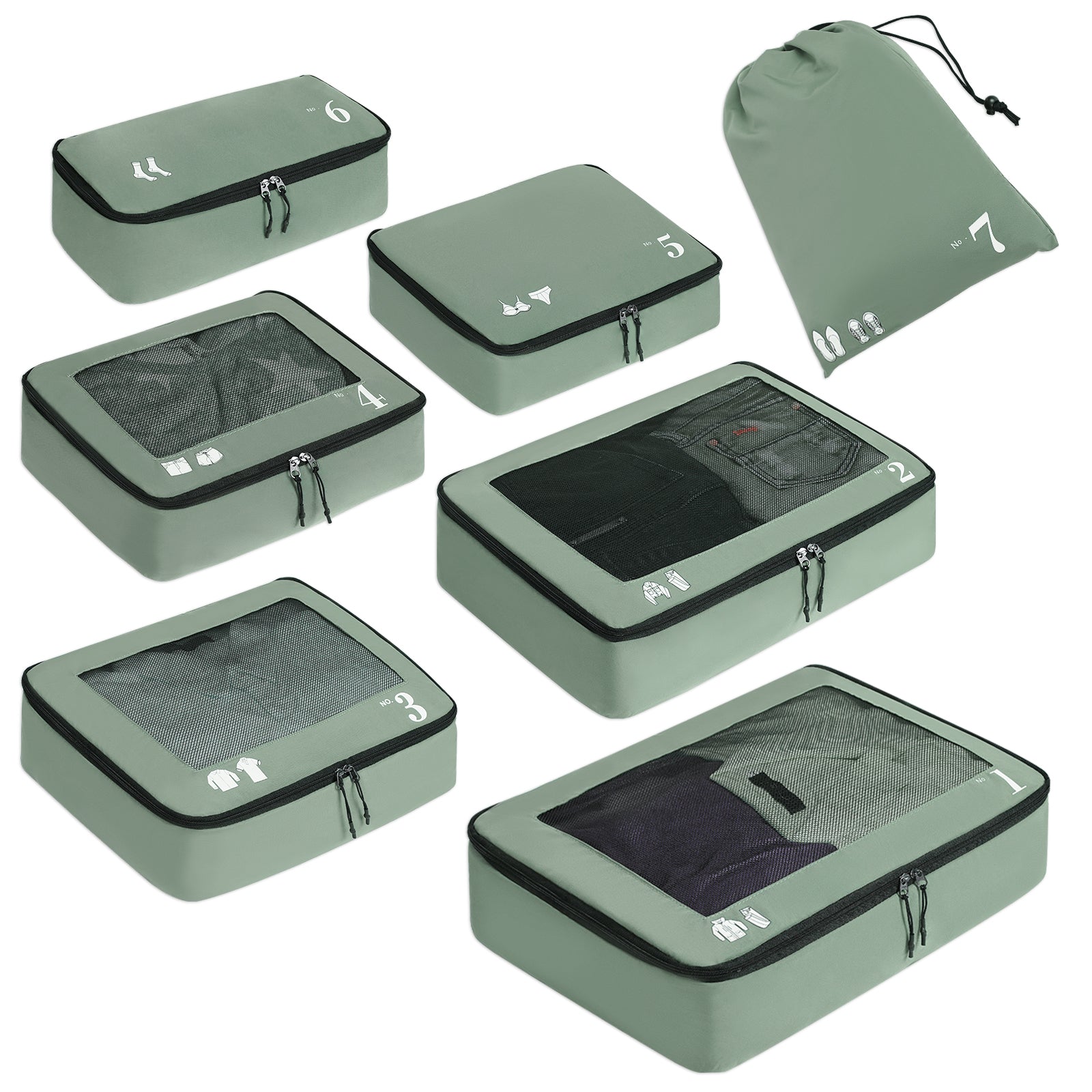 ECOHUB Packing Cubes 7 PCS Travel Organiser - Recycled PET Eco Friendly Shoes & Accessories Storage Bags