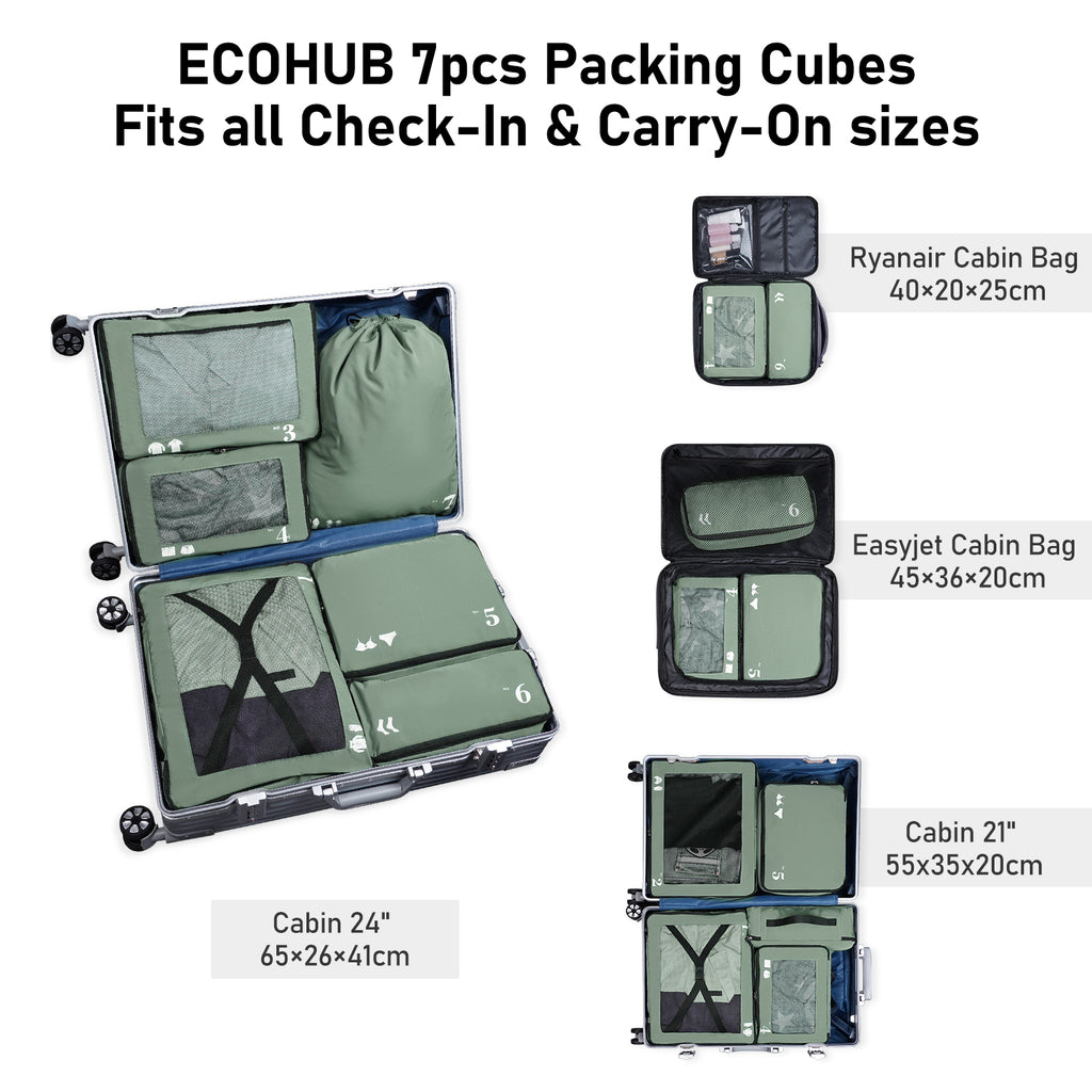 ECOHUB Packing Cubes 7 PCS Travel Organiser - Recycled PET Eco Friendly Shoes & Accessories Storage Bags