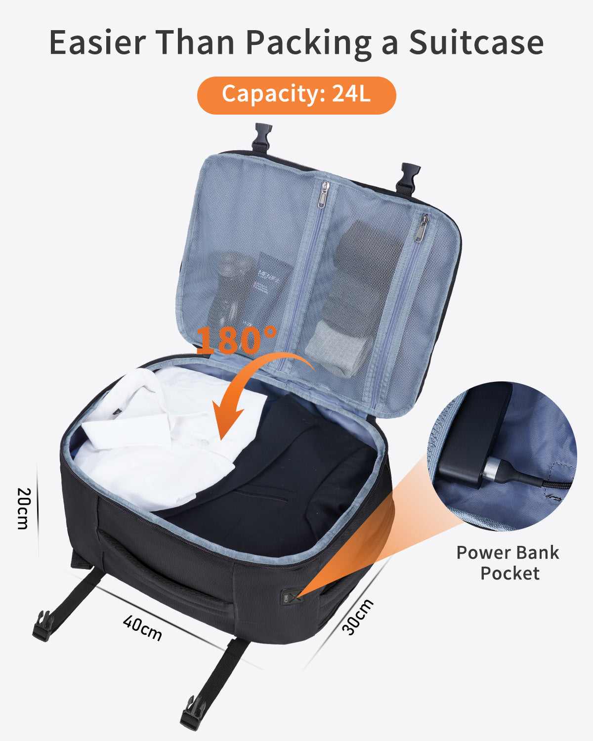 ECOHUB Ryanair Cabin Bags 40x30x20, Underseat Travel Bag with 9 Pockets, Recycled PET Eco Friendly Hand Luggage Backpack, Lightweight Rucksack for Women & Men, Carry on Bag with USB Port,