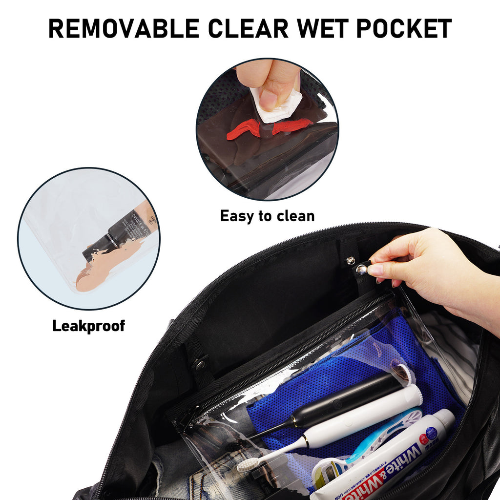 ECOHUB Easyjet 30L Cabin Bag - 45x36x20 Underseat Travel Flight Bag with Foldable Carry On, Removable Wet Pocket, Waterproof Overnight Holdall for Women (Black)