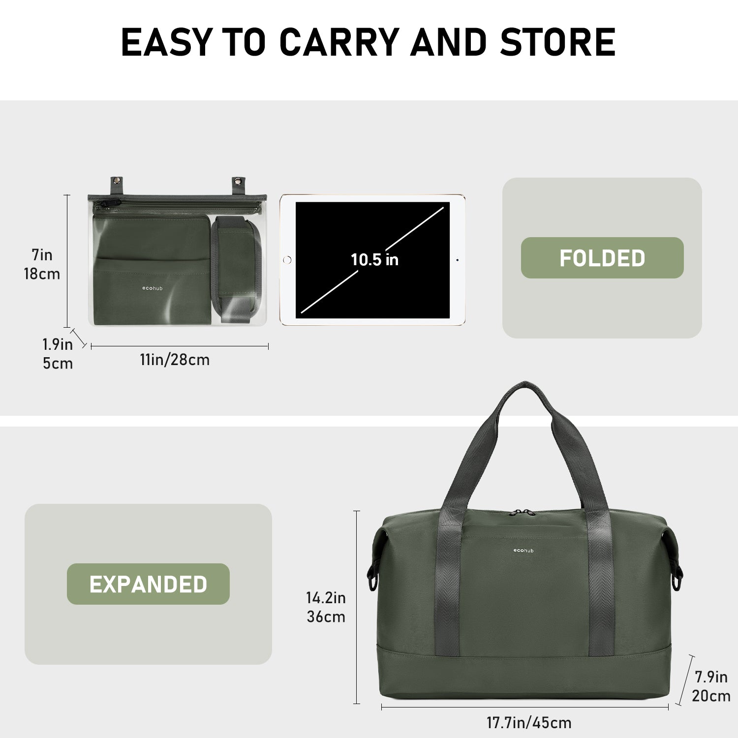 ECOHUB Easyjet 30L Cabin Bag 45x36x20 Underseat Travel Flight Bag Foldable Carry On with Removable Wet Pocket Waterproof Overnight for Women (Green)