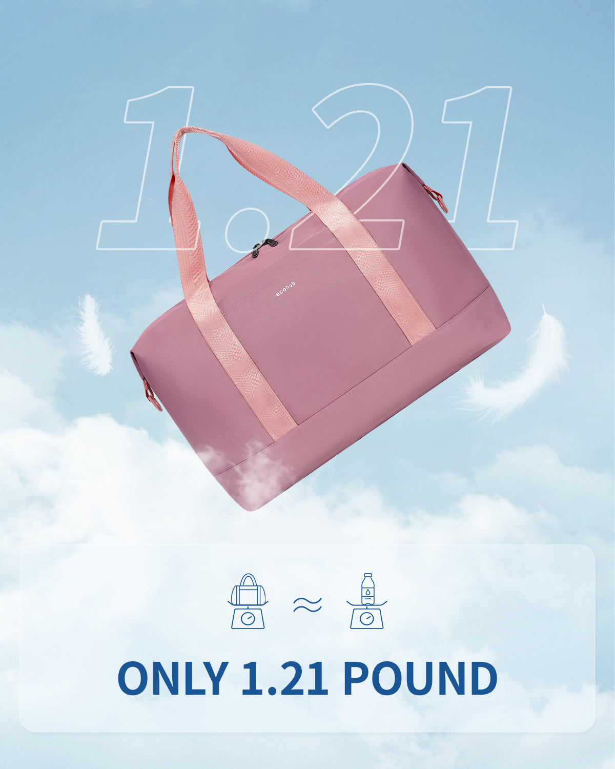 ECOHUB Easyjet 30L Cabin Bag - 45x36x20cm Foldable Carry On Bag with Removable Wet Pocket, Waterproof, Overnight/Pink