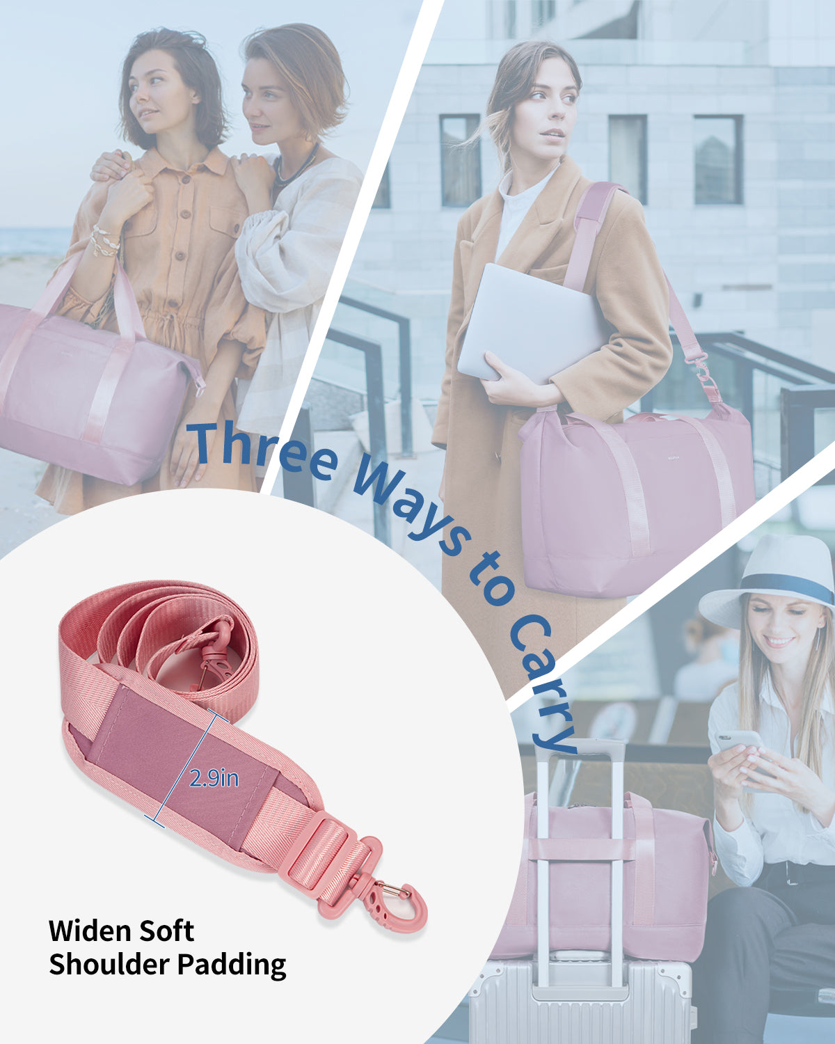 ECOHUB Easyjet 30L Cabin Bag - 45x36x20cm Foldable Carry On Bag with Removable Wet Pocket, Waterproof, Overnight/Pink