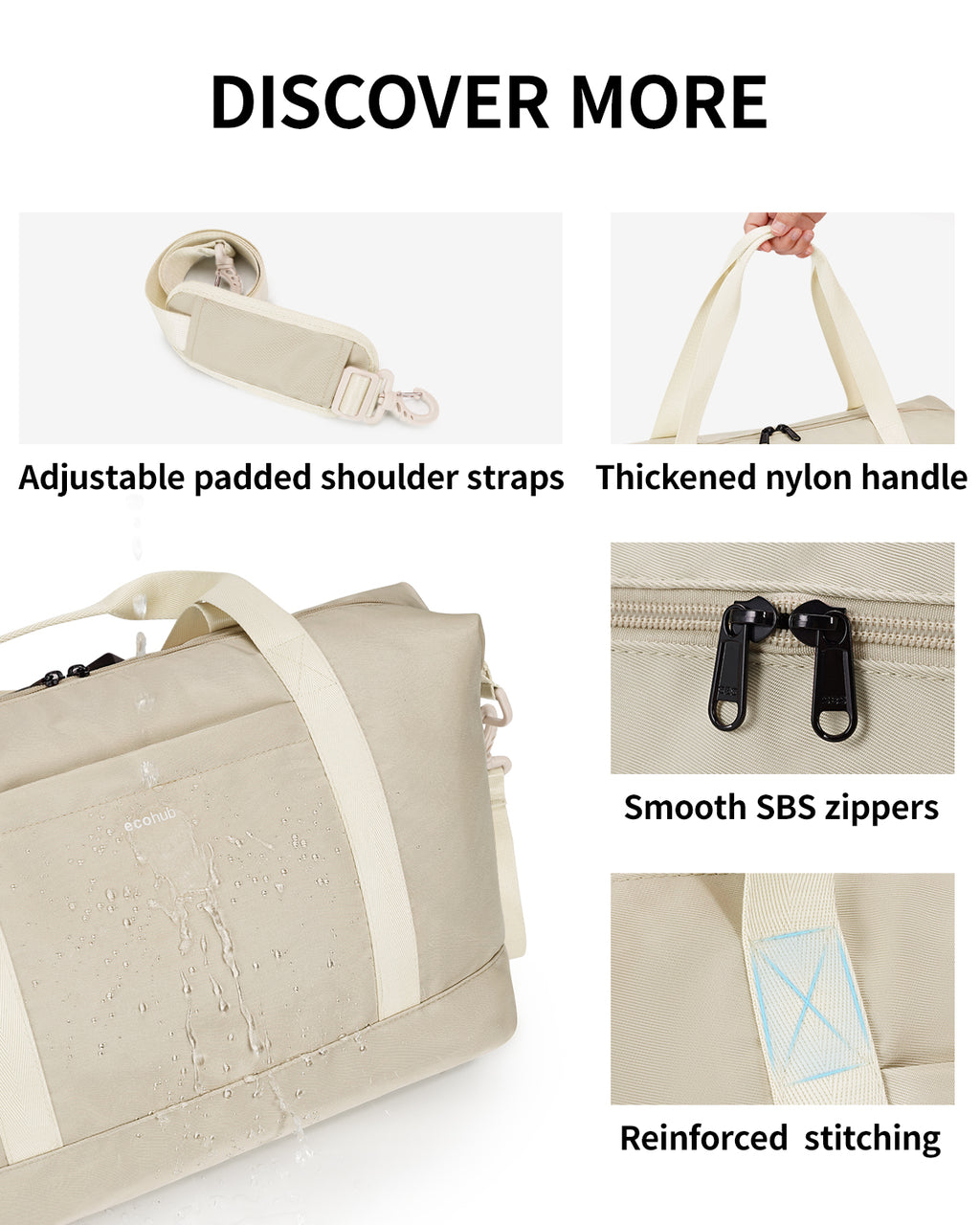 ECOHUB Ryanair Cabin Bags 40x30x20, 24L Underseat Hand Luggage Bag, Foldable Carry On Bag with Removable Wet Pocket, Water-Resistant Overnight Hospital Weekend Bag for Women, Beige (Patent Pending)