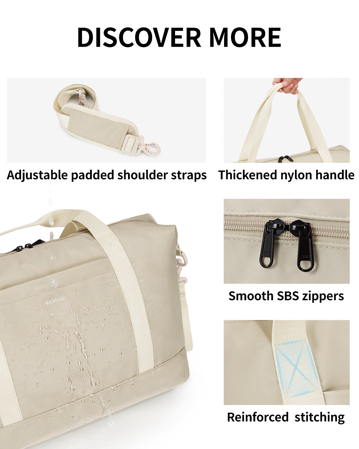 ECOHUB Ryanair Cabin Bags 40x30x20, 24L Underseat Hand Luggage Bag, Foldable Carry On Bag with Removable Wet Pocket, Water-Resistant Overnight Hospital Weekend Bag for Women, Beige (Patent Pending)