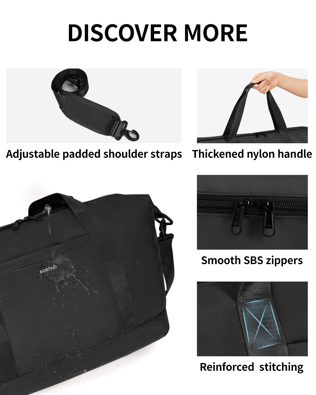 ECOHUB Ryanair Cabin Bags 40x30x20, 24L Underseat Hand Luggage Bag, Foldable Carry On Bag with Removable Wet Pocket, Water-Resistant Overnight Hospital Weekend Bag for Women, Black (Patent Pending)