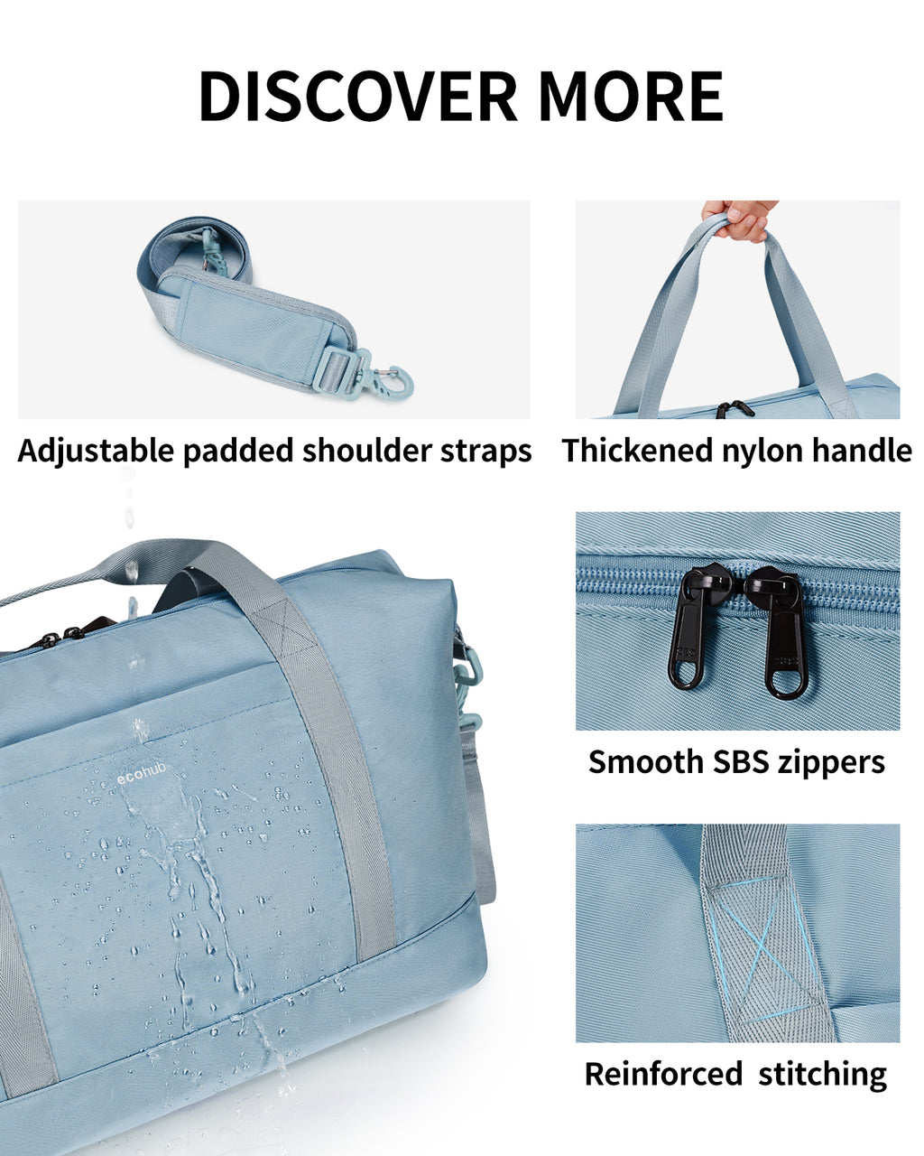 ECOHUB Ryanair Cabin Bags 40x30x20, 24L Underseat Hand Luggage Bag, Foldable Carry On Bag with Removable Wet Pocket, Water-Resistant Overnight Hospital Weekend Bag for Women, Grey (Patent Pending)