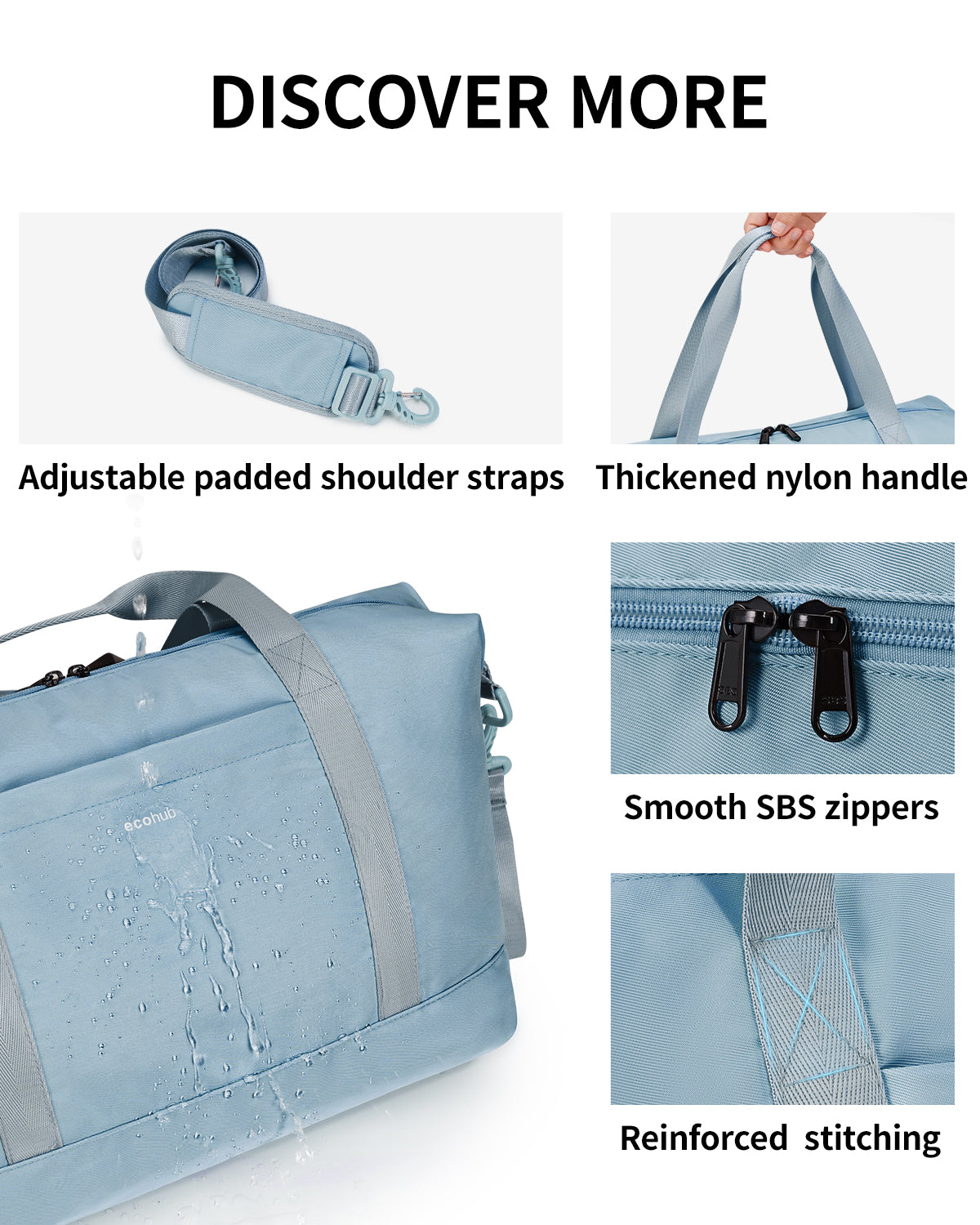 ECOHUB Ryanair Cabin Bags 40x30x20, 24L Underseat Hand Luggage Bag, Foldable Carry On Bag with Removable Wet Pocket, Water-Resistant Overnight Hospital Weekend Bag for Women, Grey (Patent Pending)