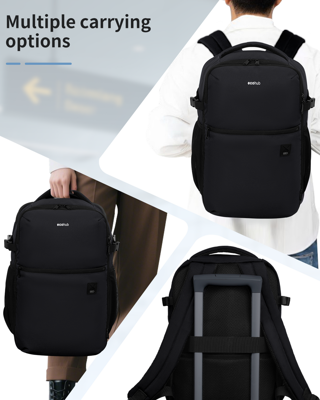 ECOHUB for Ryanair Cabin Bags 40x20x25, Underseat Travel Backpack with Anti-Theft Pocket, Cabin Size Carry on Bag for Airplanes, Water-Resistant Hand Luggage Bag with Laptop Compartment, 20L