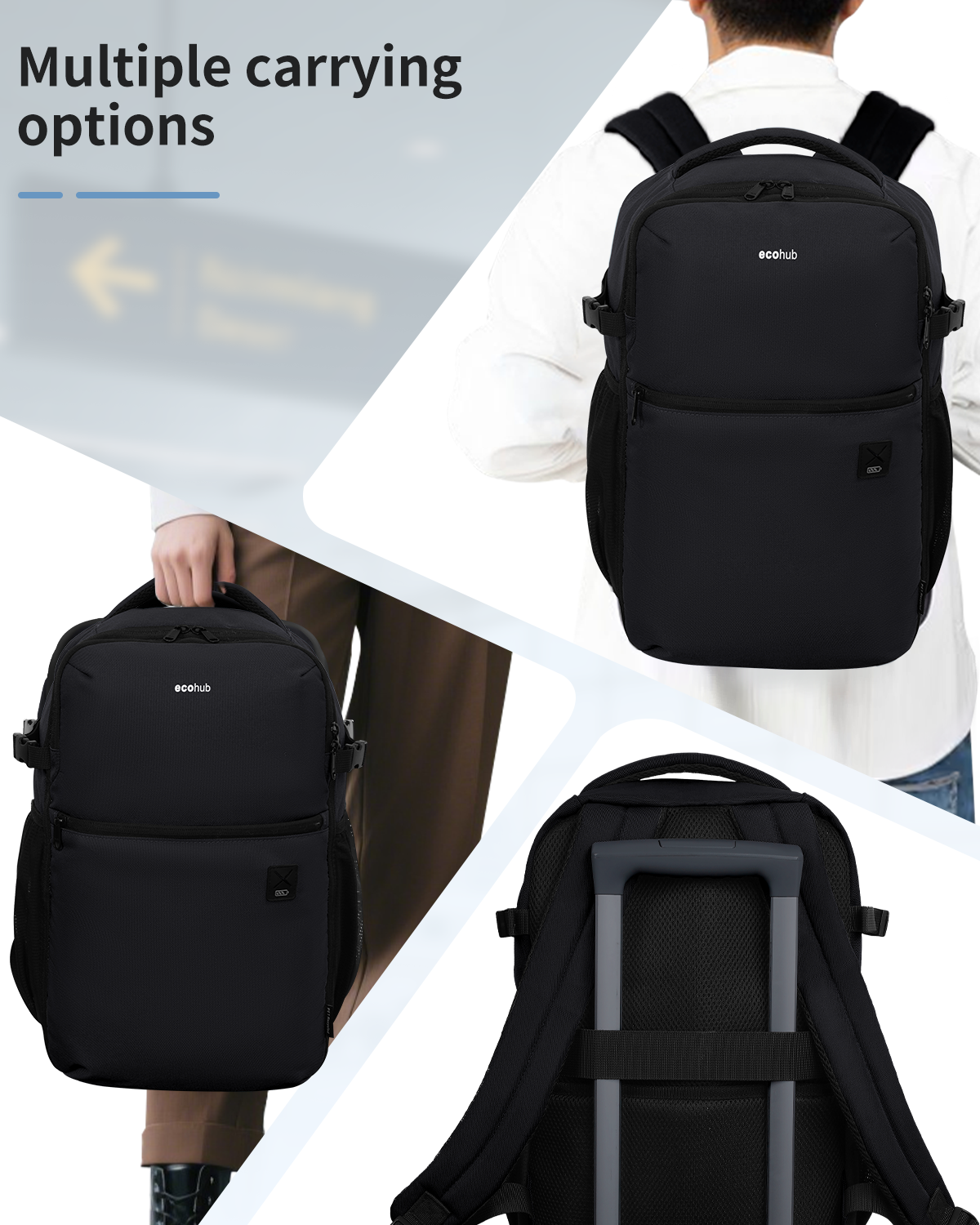 ECOHUB for Ryanair Cabin Bags 40x20x25, Underseat Travel Backpack with Anti-Theft Pocket, Cabin Size Carry on Bag for Airplanes, Water-Resistant Hand Luggage Bag with Laptop Compartment, 20L