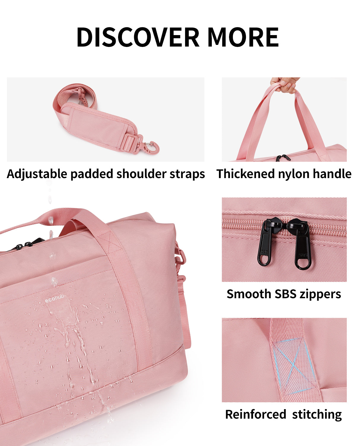 ECOHUB Ryanair Cabin Bags 40x30x20, 24L Underseat Hand Luggage Bag, Foldable Carry On Bag with Removable Wet Pocket, Water-Resistant Overnight Hospital Weekend Bag for Women, Pink (Patent Pending)