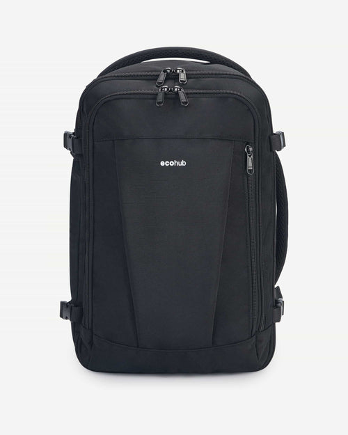Black carry-on travel backpack front view