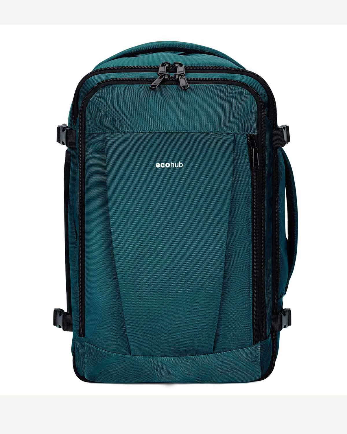 Blue green carry-on travel backpack front view