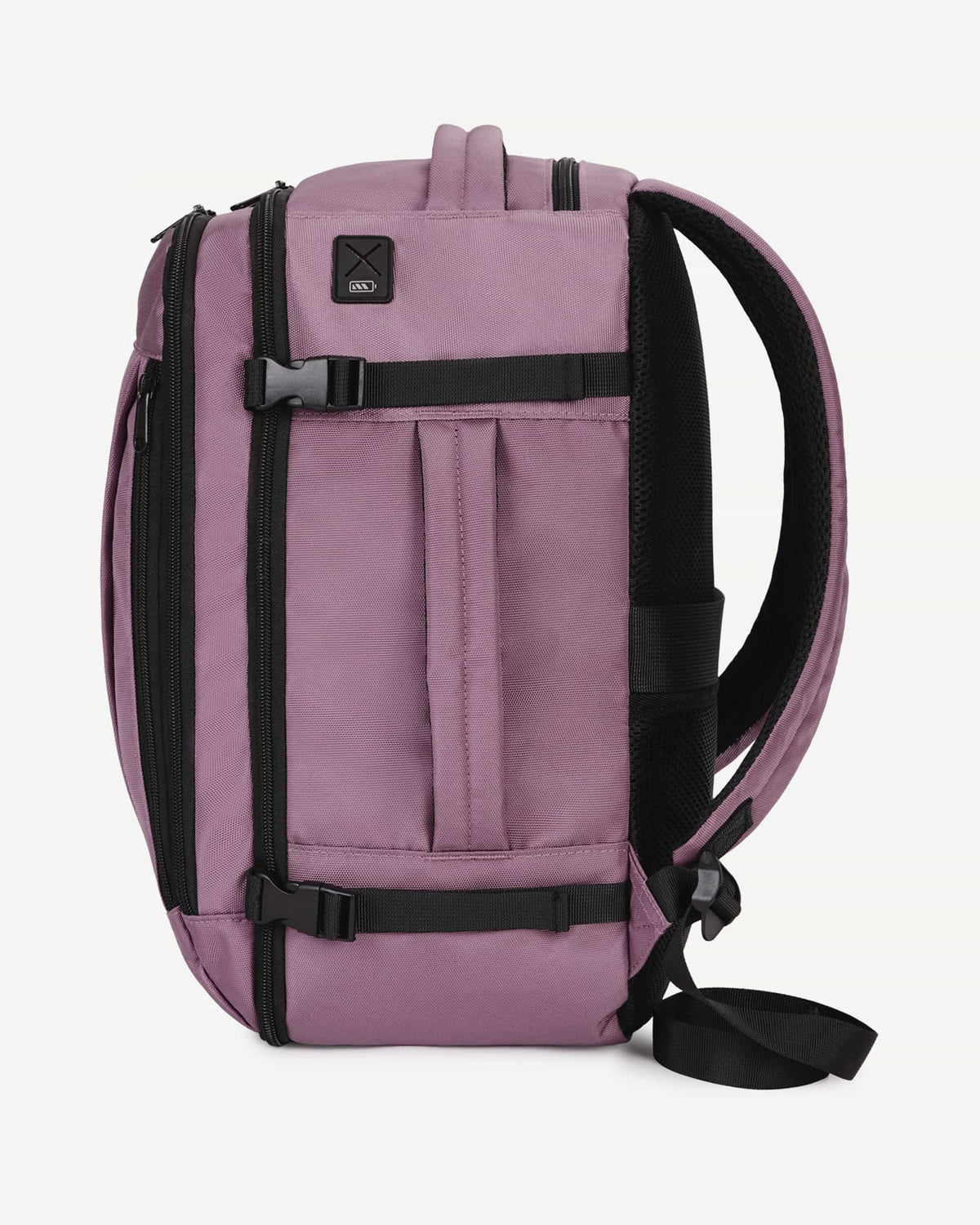 Pink carry-on travel backpack rear view