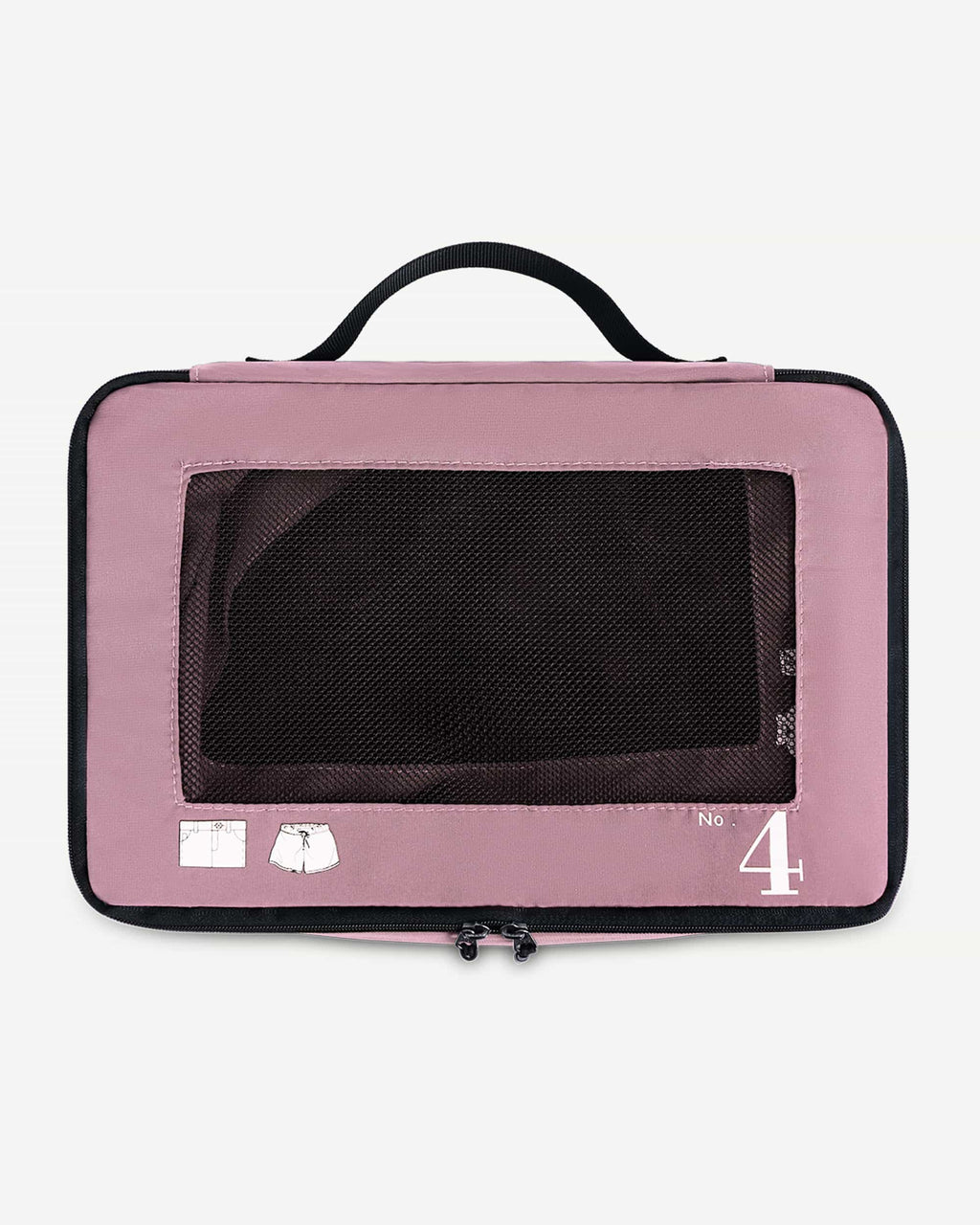 Pink packing cubes shown being packed for a trip