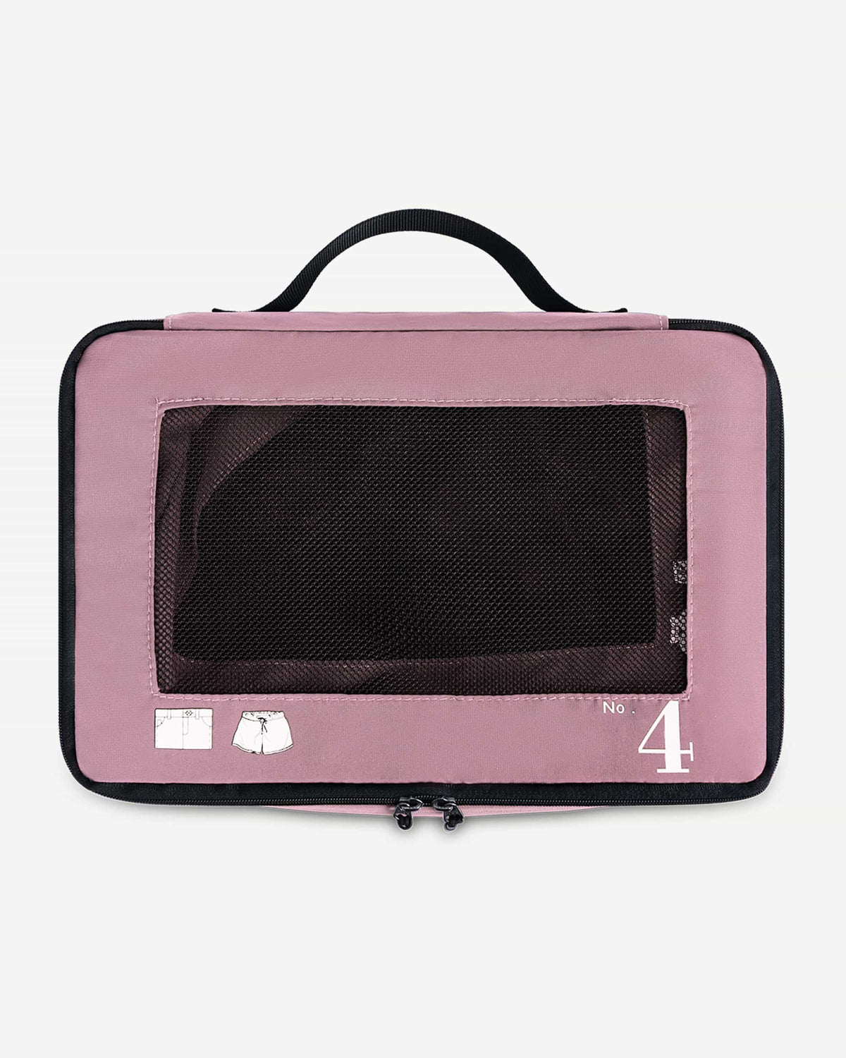 Pink packing cubes shown being packed for a trip