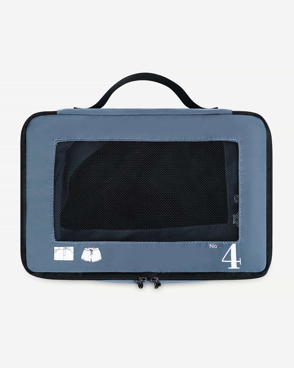 Blue packing cubes shown being packed for a trip