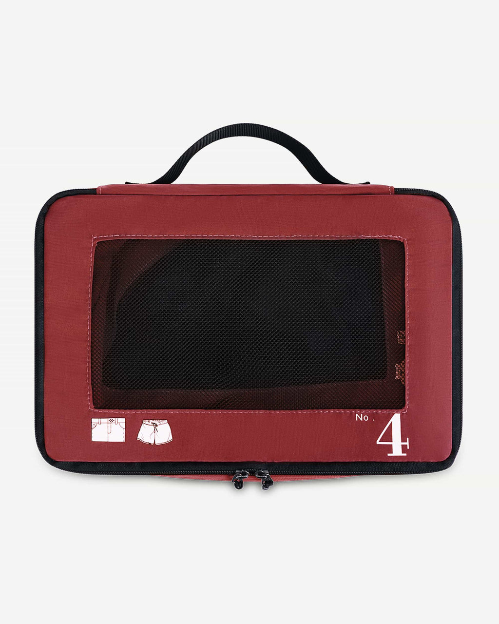 Red packing cubes shown being packed for a trip