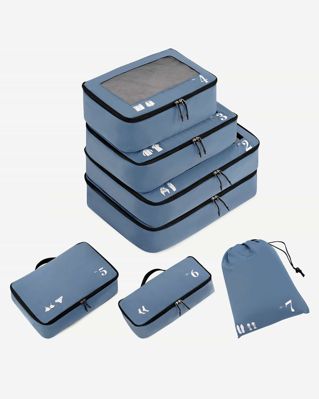 Blue packing cube with mesh top and numbered icon