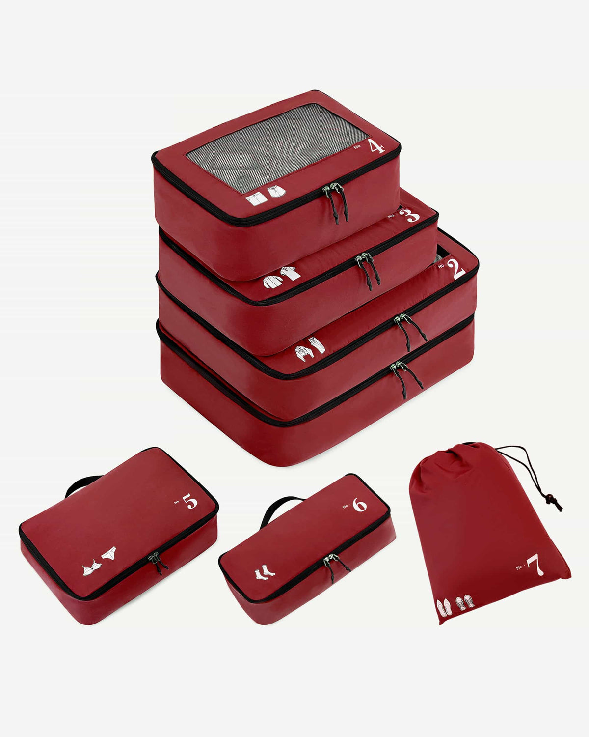 Red packing cube with mesh top and numbered icon