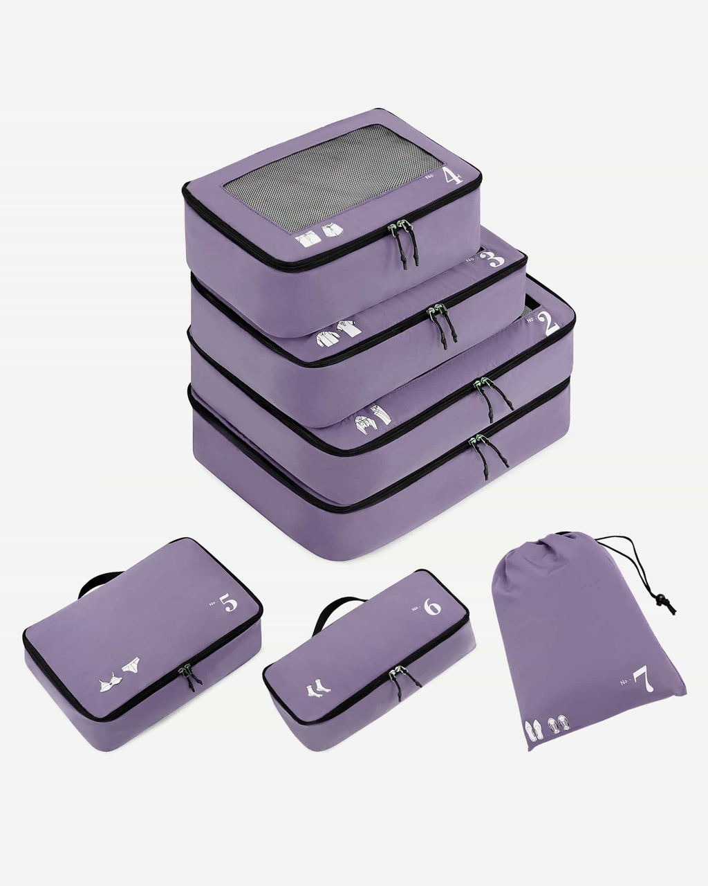 Purple packing cube with mesh top and numbered icon