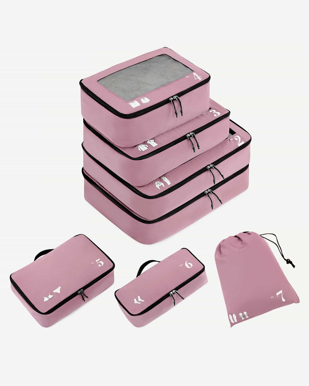Pink packing cube with mesh top and numbered icon