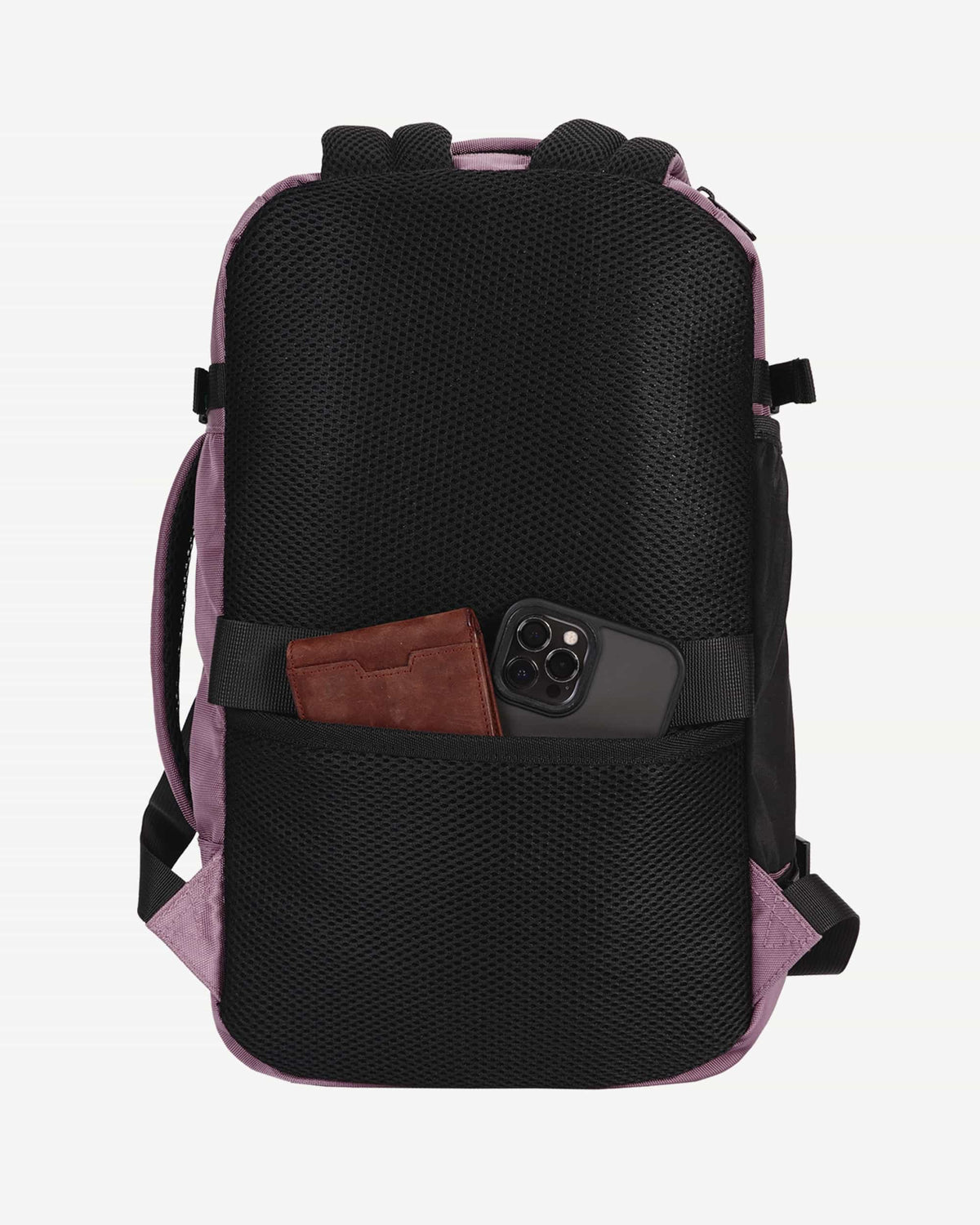 Pink carry-on travel backpack side profile