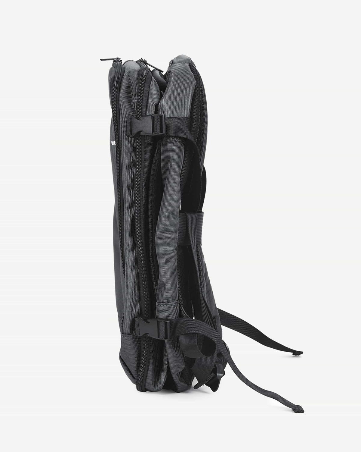 Light gray carry-on travel backpack side profile