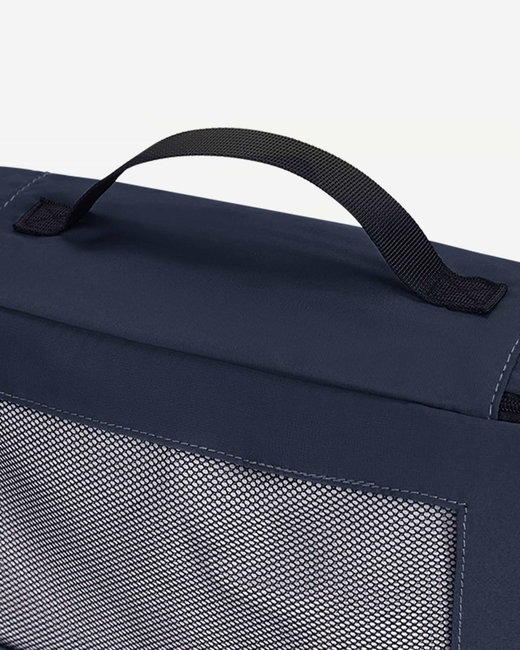 Dark Blue packing cubes arranged as suitcase organizers