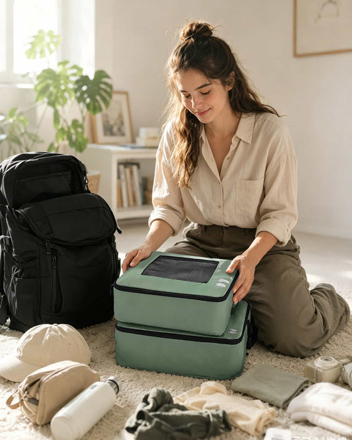 Sage Green seven-piece packing cube set for organized travel