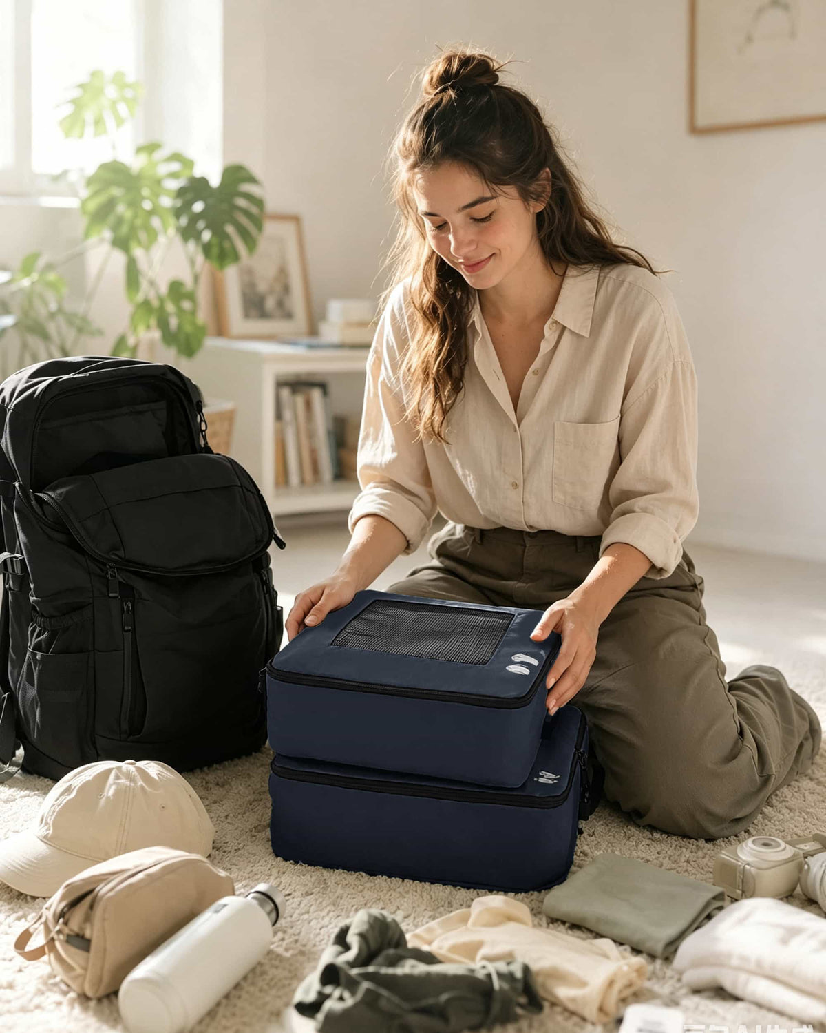 Dark Blue seven-piece packing cube set for organized travel