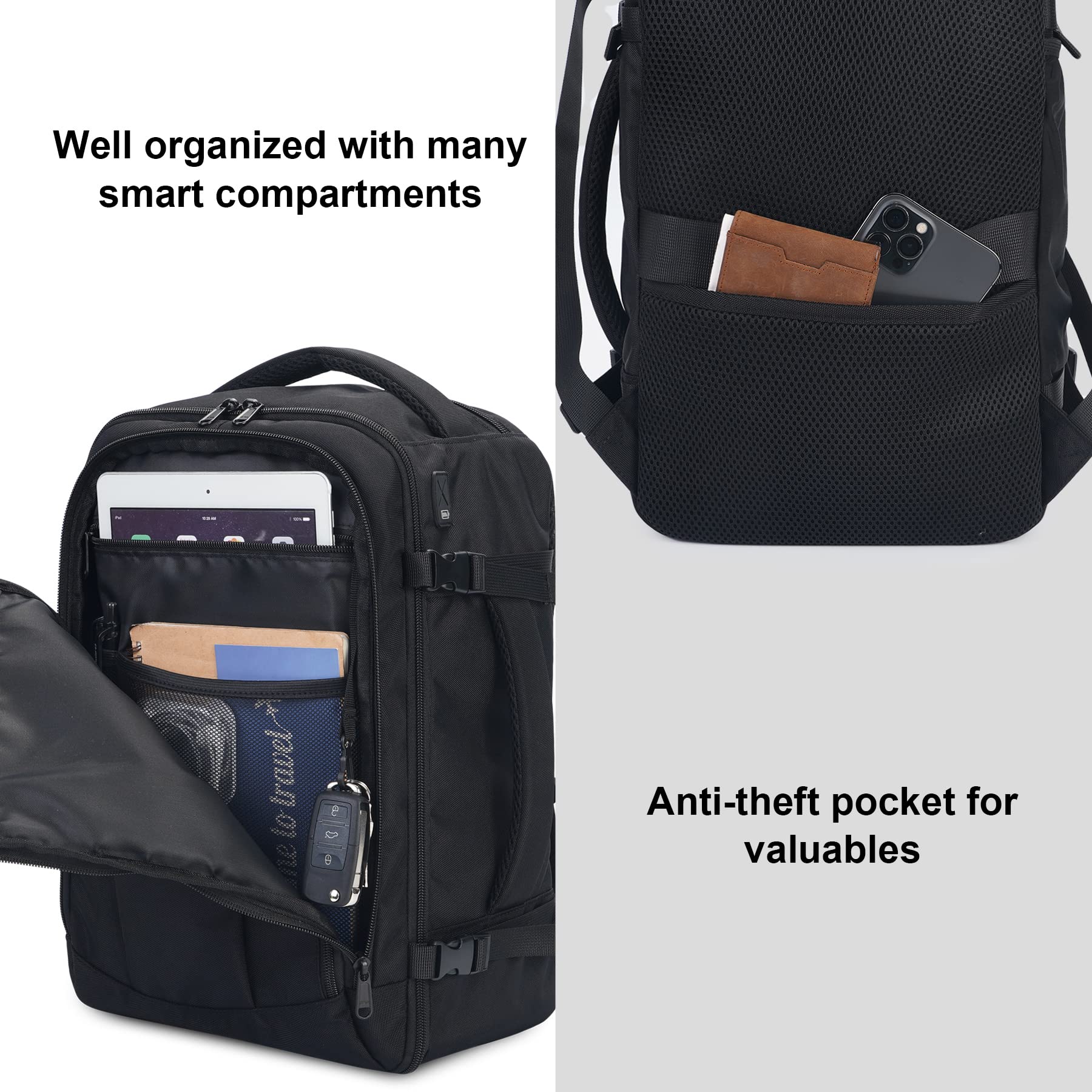 ECOHUB Travel Backpack 18x14x8 Spirit Airlines Personal Item Bag Carry On Backpack 13 Pockets